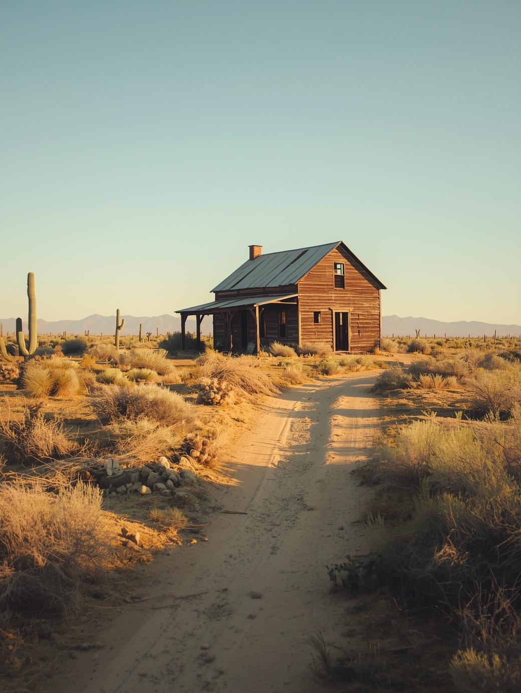 Paint by Number Deserted Homestead with Cactus and Dirt Path – DIY Paint by Number Kit for Adults