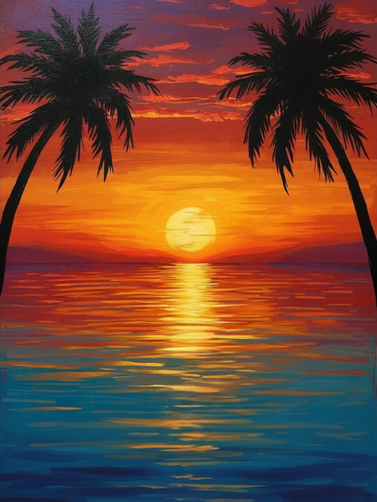 Paint by Number Palm Tree Sunset Over Ocean View – Paint by Number Kit for Adults