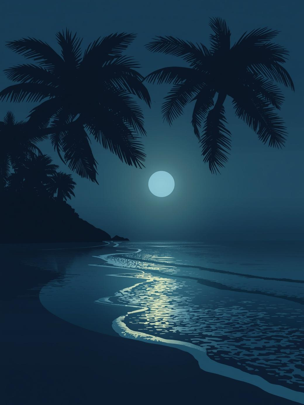 Paint by Number Tropical Night Beach with Full Moon Reflection – Paint by Number Kit for Adults