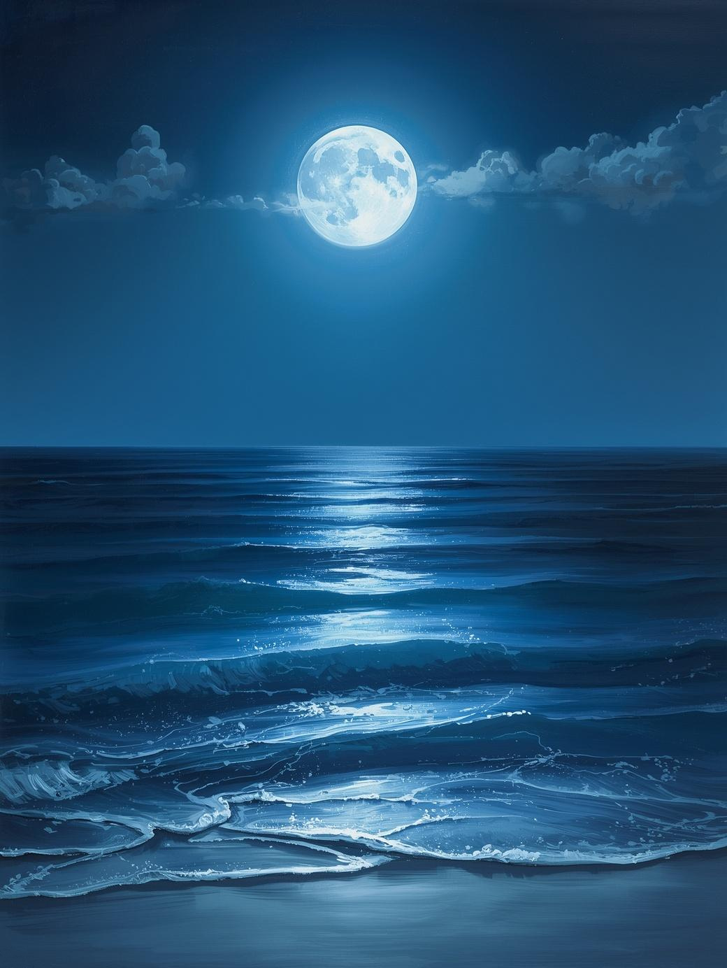 Paint by Number Moonlit Ocean with Full Moon Reflection – DIY Paint by Number Kit