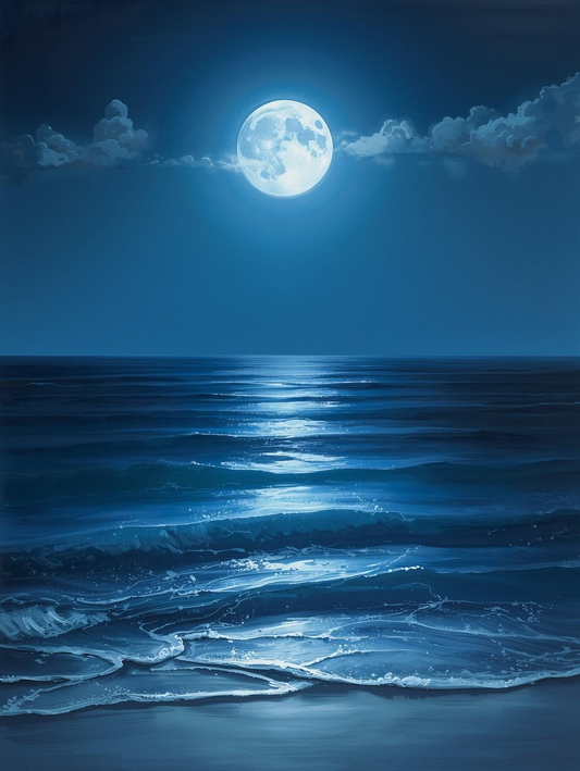 Paint by Number Moonlit Ocean with Full Moon Reflection – DIY Paint by Number Kit