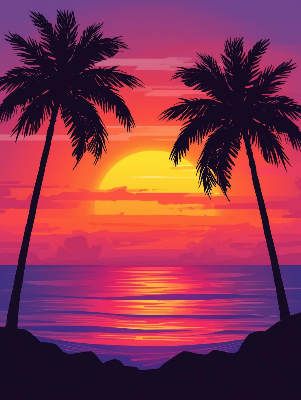 Paint by Number Vibrant Palm Tree Sunset Over Ocean – Paint by Number Canvas Kit