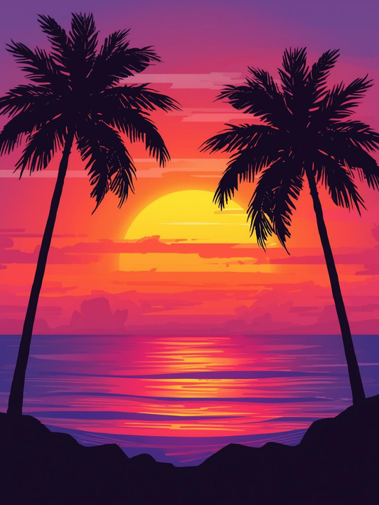 Paint by Number Vibrant Palm Tree Sunset Over Ocean – Paint by Number Canvas Kit