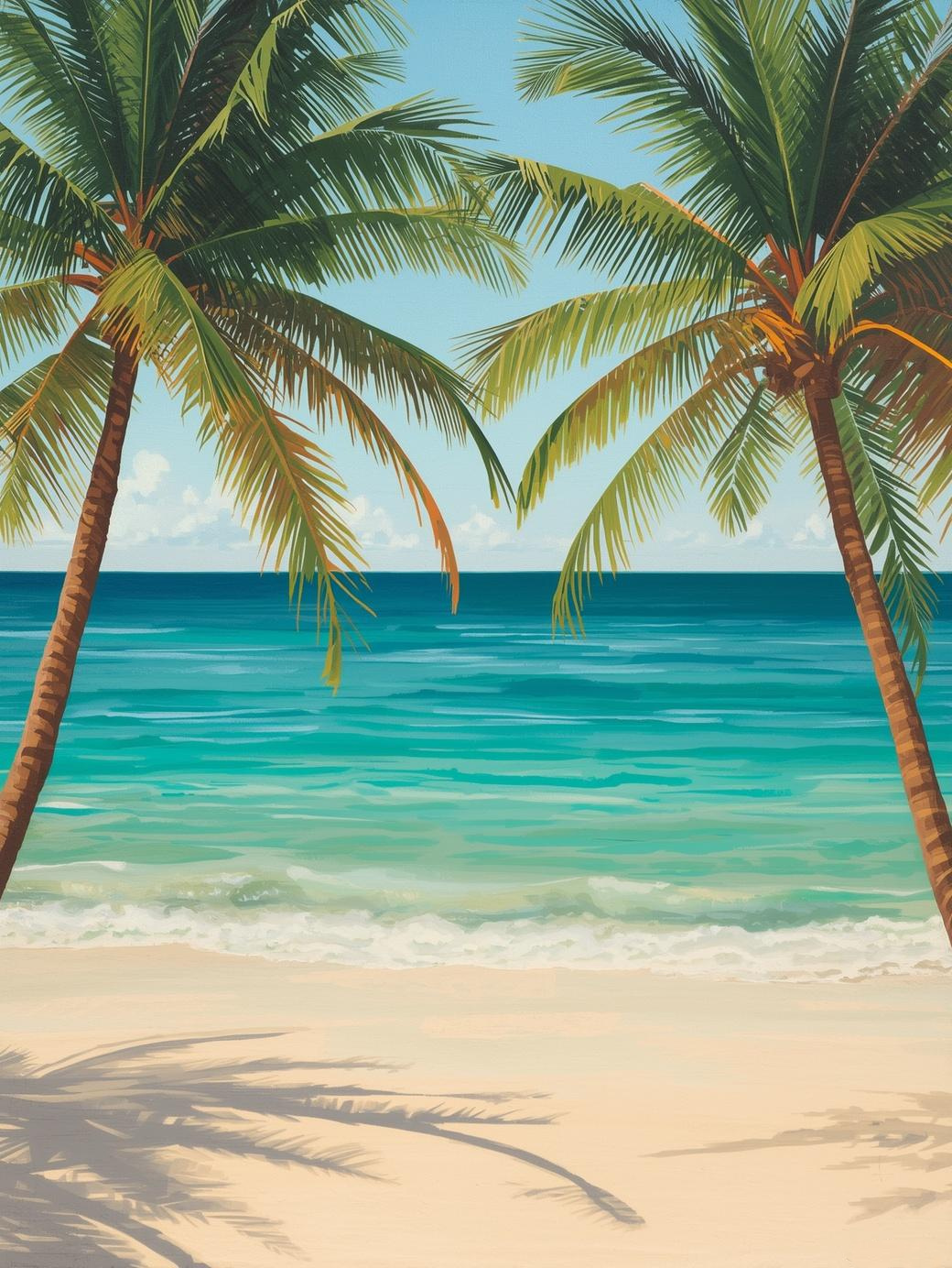 Paint by Number Tropical Beach with Palm Trees and Turquoise Ocean – Paint by Number Painting Kit