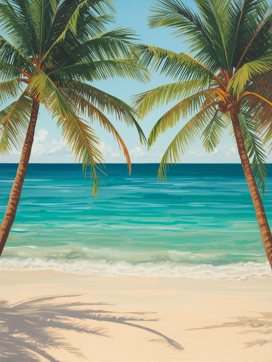 Paint by Number Tropical Beach with Palm Trees and Turquoise Ocean – Paint by Number Painting Kit