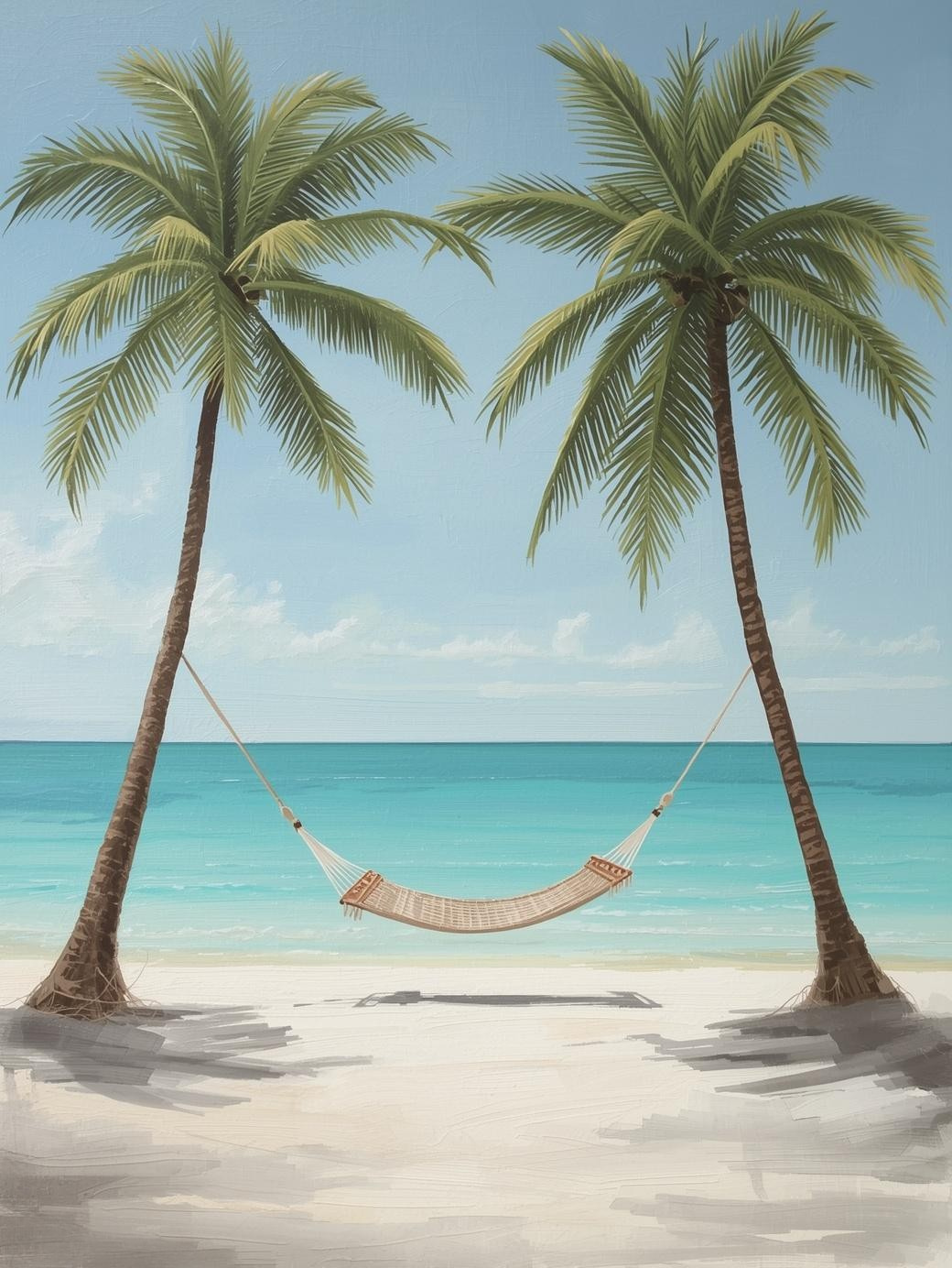 Paint by Number Tropical Hammock Between Palm Trees Over Turquoise Ocean – DIY Paint by Number Kit