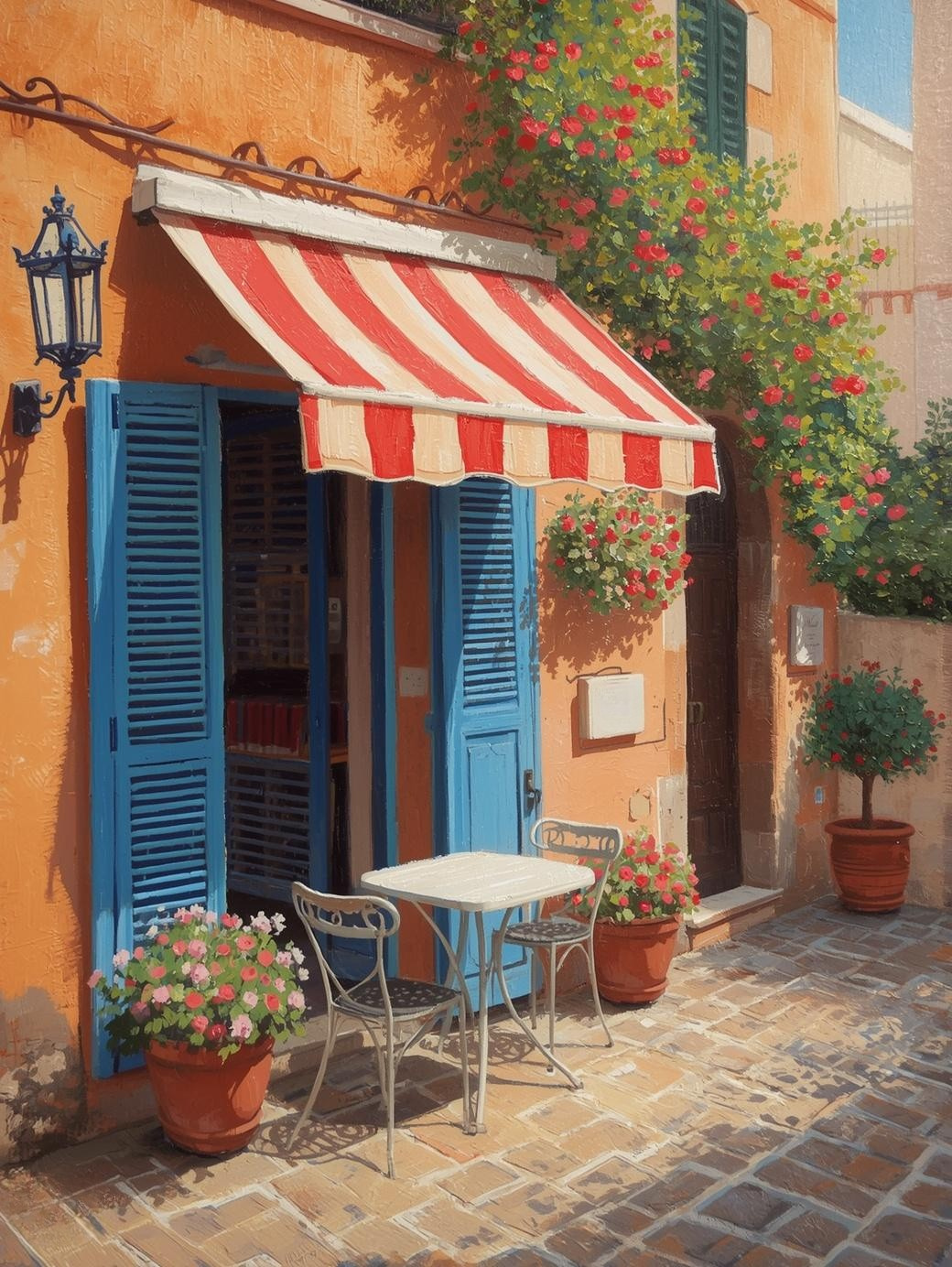 Paint by Number Mediterranean Café with Red Striped Awning – Paint by Number Painting Kit