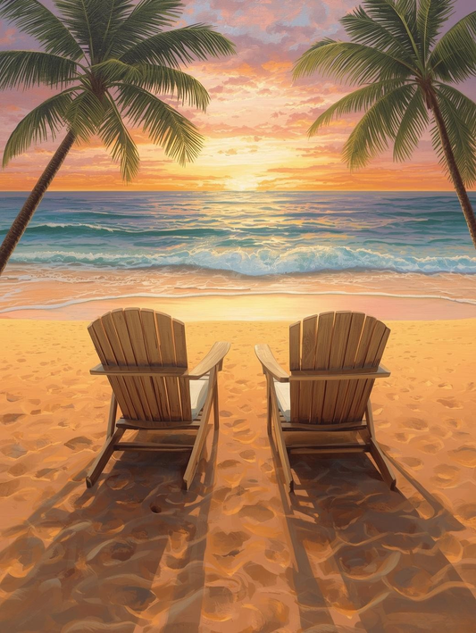 Paint by Number Beach Chairs Facing Ocean at Sunset – Paint by Number Painting Kit