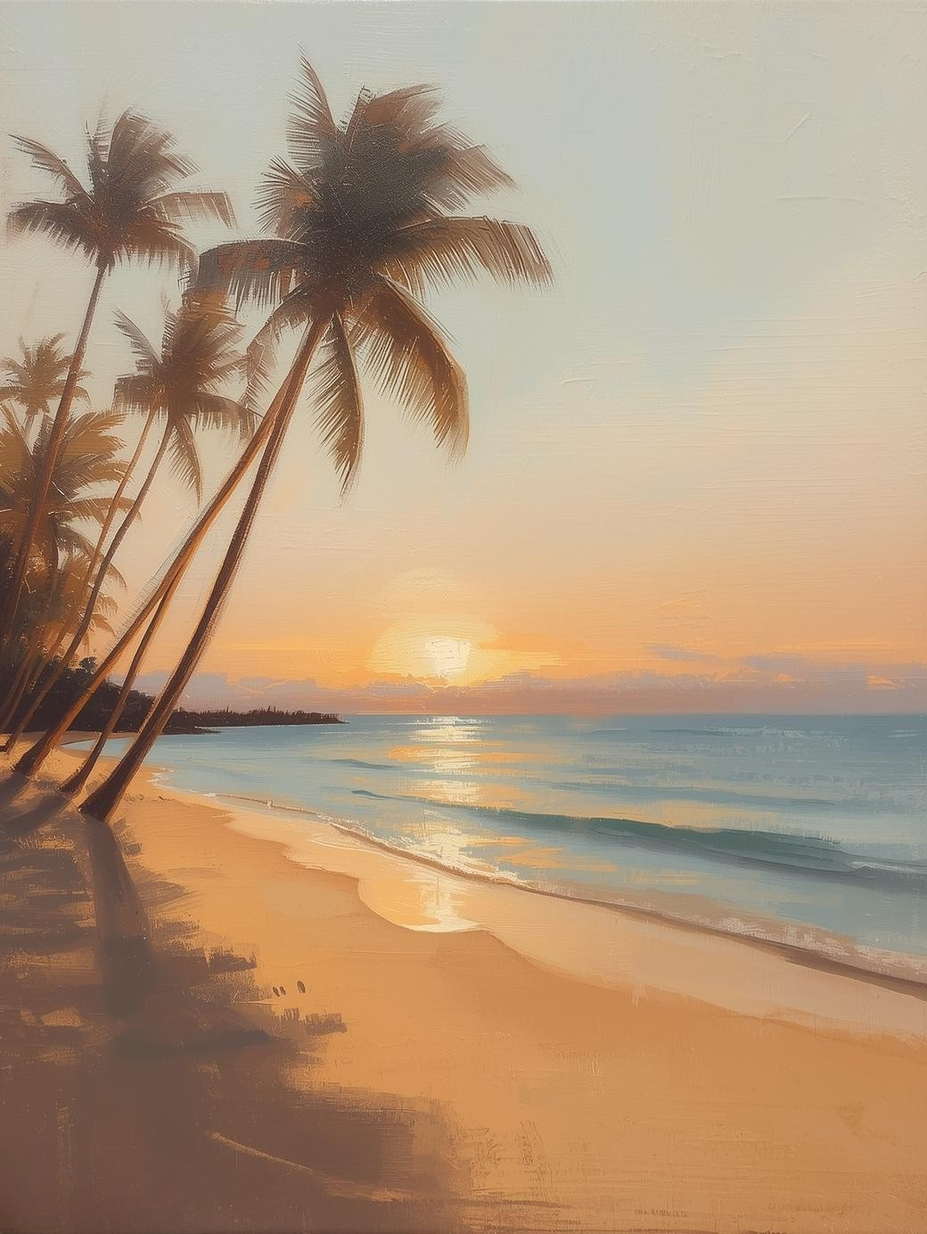 Paint by Number Palm Lined Tropical Beach at Sunset – DIY Paint by Number Kit