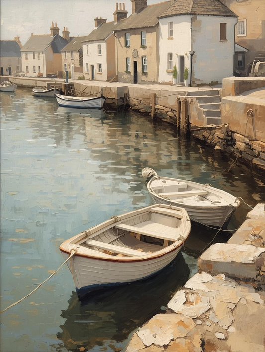 Paint by Number Coastal Harbor with Boats and Cottages – Paint by Number Canvas Kit