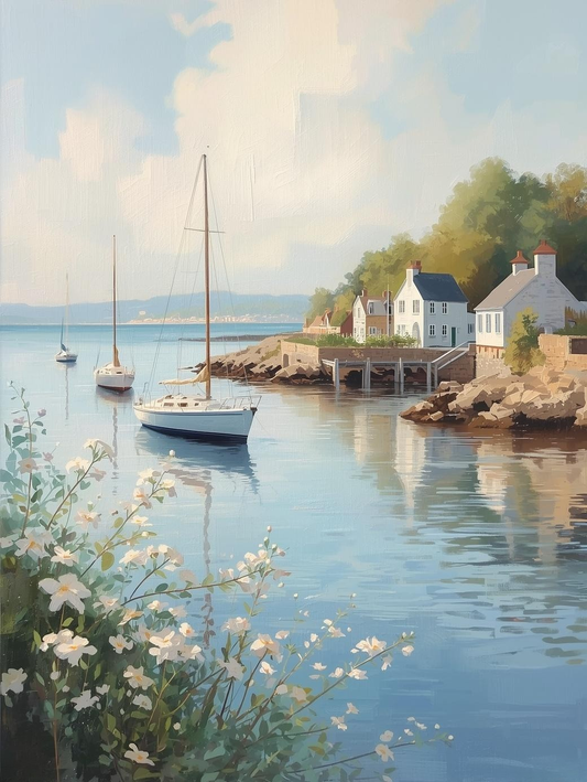 Paint by Number Coastal Harbor with Sailboats and Reflections – Paint by Number Canvas Kit