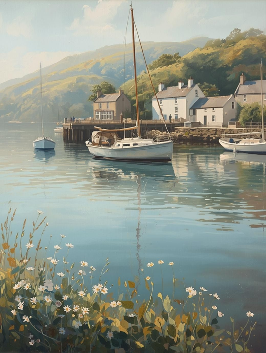 Paint by Number Harbor Scene with Boats, Flowers, and Cottages – Paint by Number Painting Kit