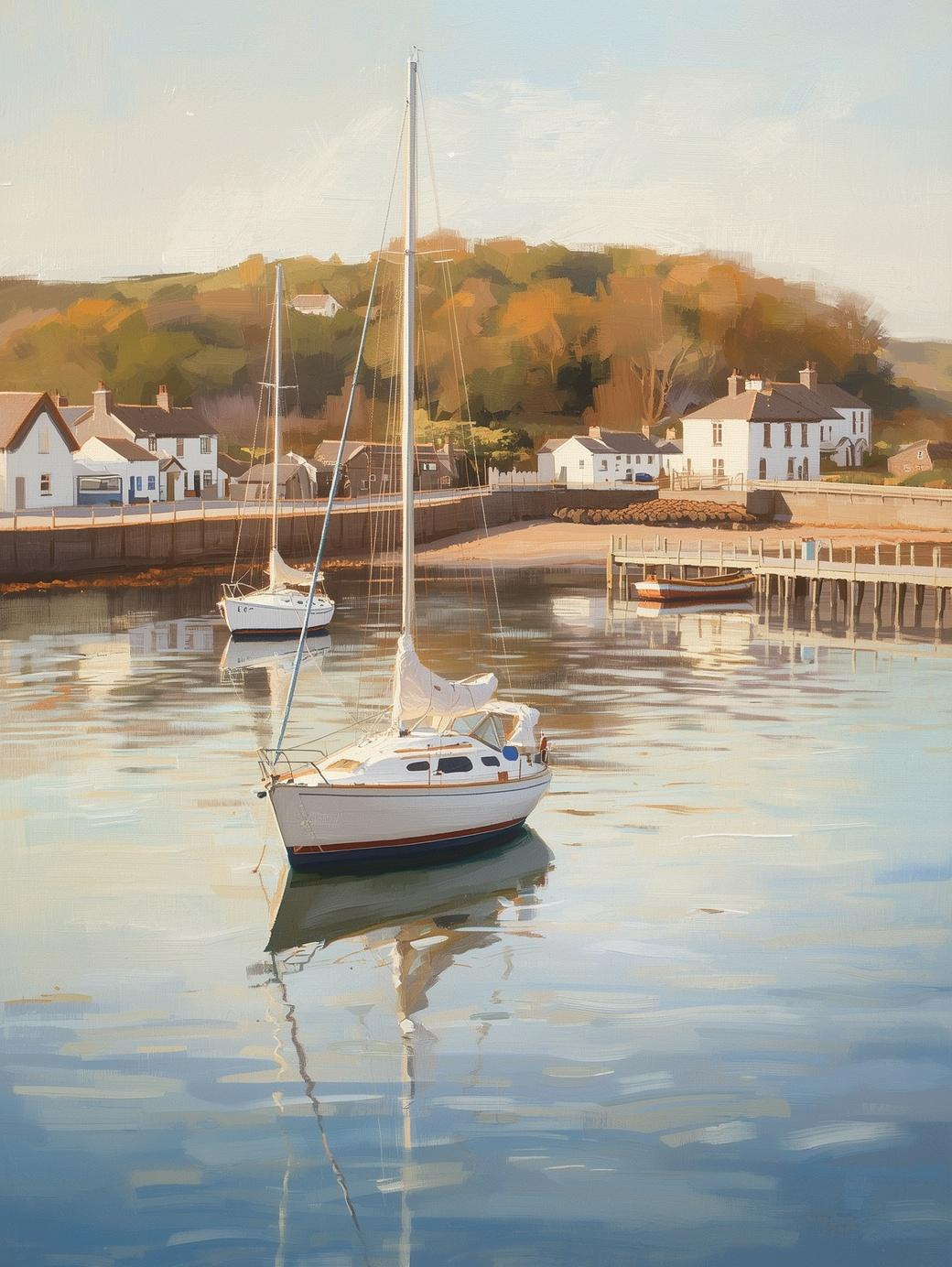 Paint by Number Peaceful Coastal Harbor with Sailboats and Village – Paint by Number Kit for Adults
