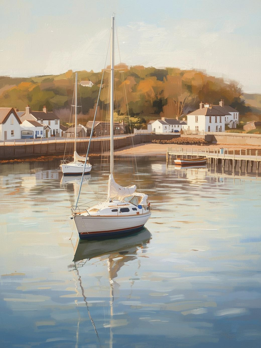 Paint by Number Peaceful Coastal Harbor with Sailboats and Village – Paint by Number Kit for Adults