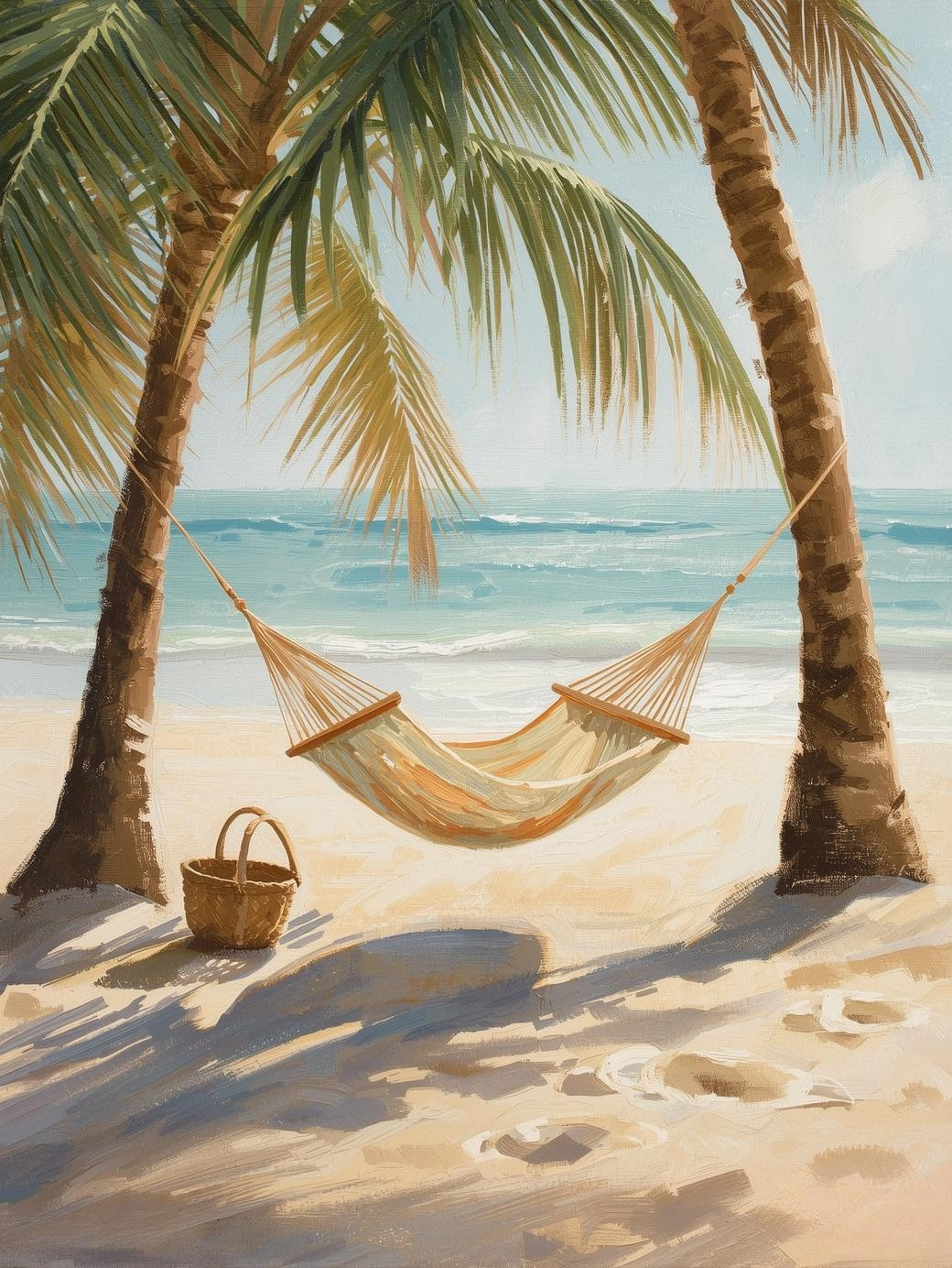 Paint by Number Beach Hammock Between Palm Trees with Ocean View – Paint by Number Painting Kit