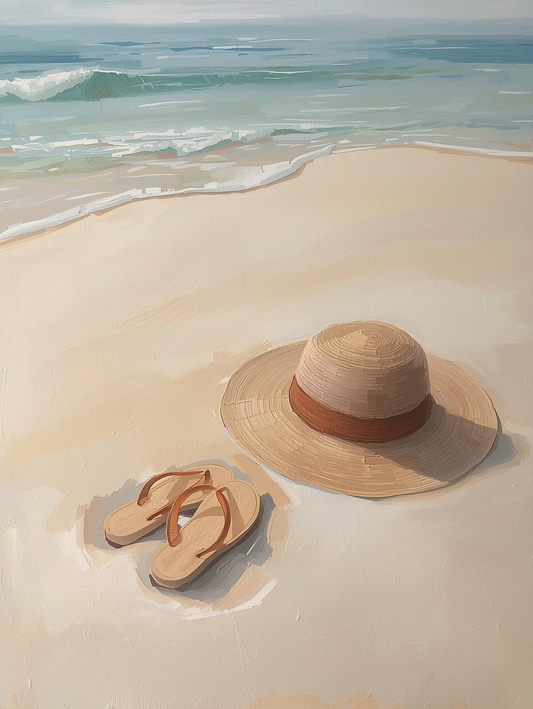 Paint by Number Beach Still Life with Flip-Flops and Straw Hat – DIY Paint by Number Kit for Adults