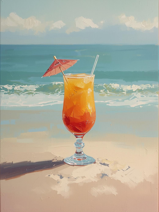Paint by Number Tropical Cocktail on Beach with Ocean View – Paint by Number Kit for Adults
