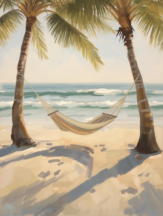 Paint by Number Palm Tree Hammock Overlooking Ocean Shore – Paint by Number Painting Kit
