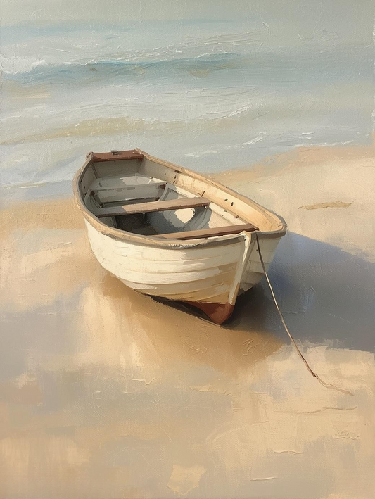 Paint by Number Coastal Rowboat Resting on Sandy Shore – Paint by Number Kit for Adults