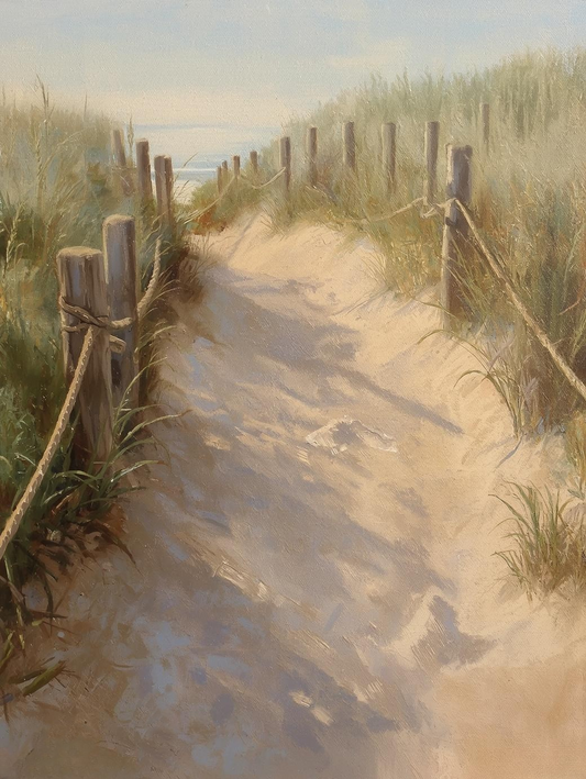 Paint by Number Sandy Beach Path Through Coastal Grasses – DIY Paint by Number Kit for Adults