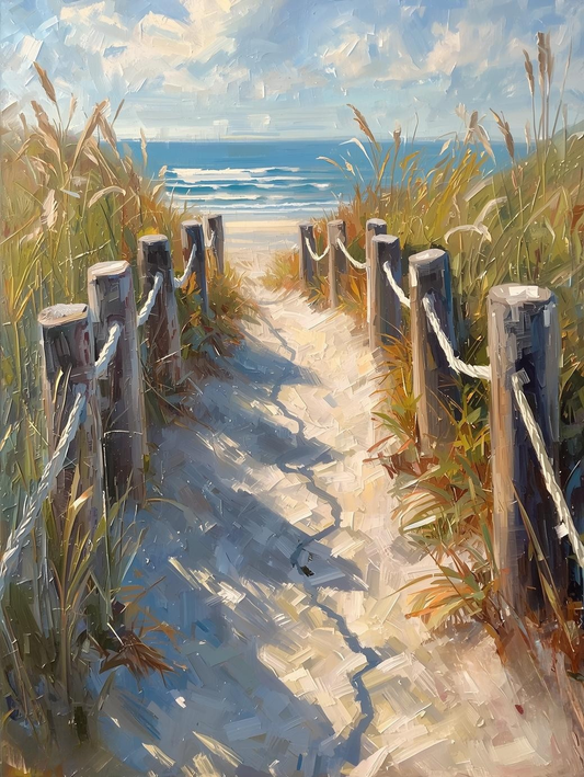 Paint by Number Impressionist Beach Path with Nautical Fencing – Paint by Number Canvas Kit
