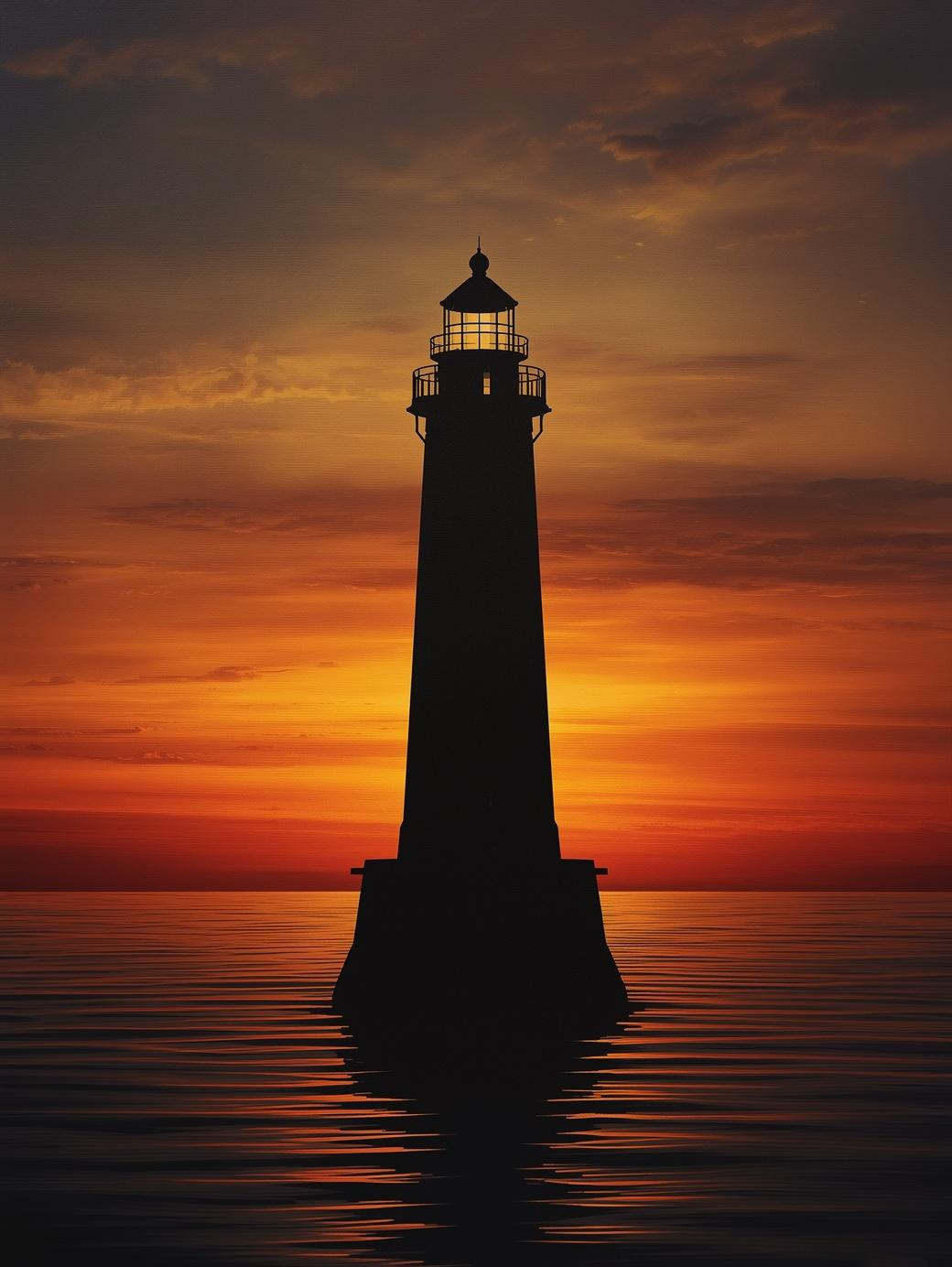 Paint by Number Lighthouse Silhouette at Sunset with Ocean Reflection – Paint by Number Kit for Adults
