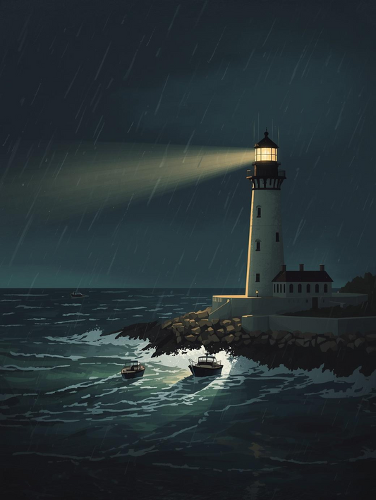 Paint by Number Lighthouse on Cliffs with Radiant Light Beams and Stormy Sea – Paint by Number Canvas Art Kit