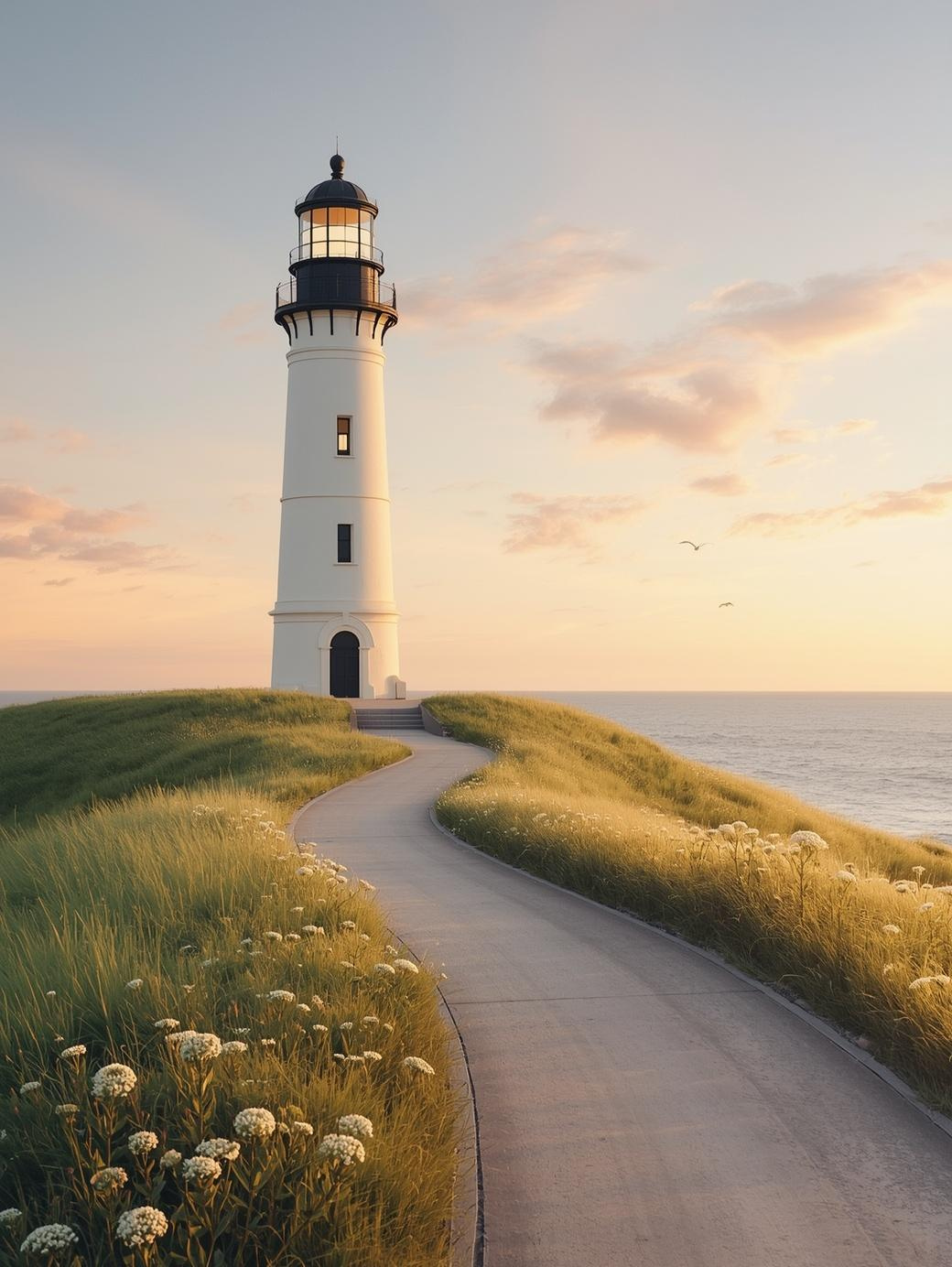 Paint by Number Peaceful Pathway Lighthouse by the Sea – Premium Canvas Kit