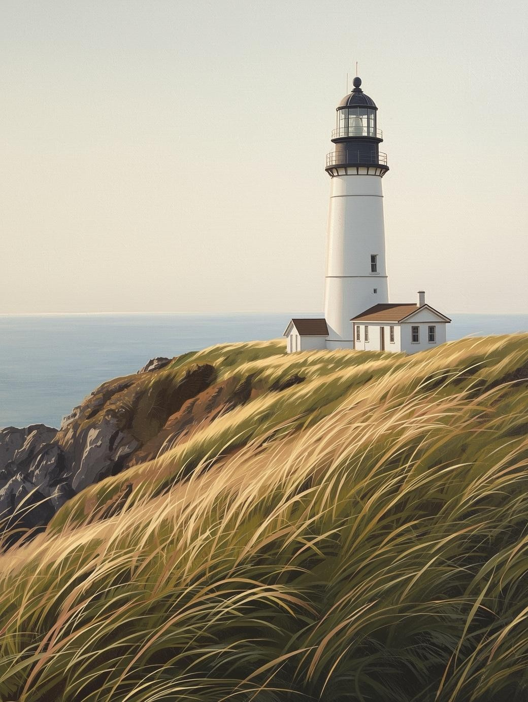 Paint by Number Cliffside Lighthouse with Windswept Grass – DIY Canvas Kit