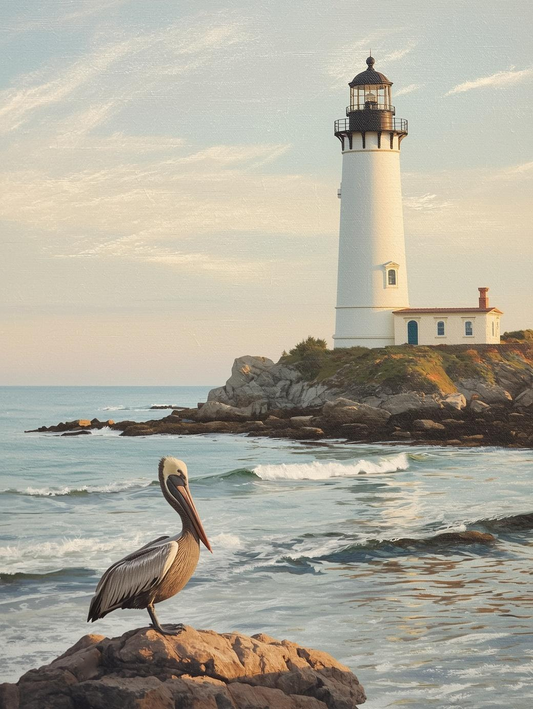Paint by Number Coastal Lighthouse with Pelican and Waves – DIY Canvas Kit