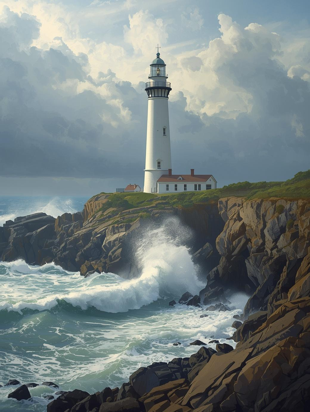 Paint by Number Cliffside Lighthouse with Crashing Ocean Waves – for Adults