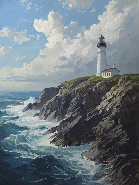 Paint by Number Painterly Coastal Lighthouse on Rocky Shore – DIY Canvas Kit