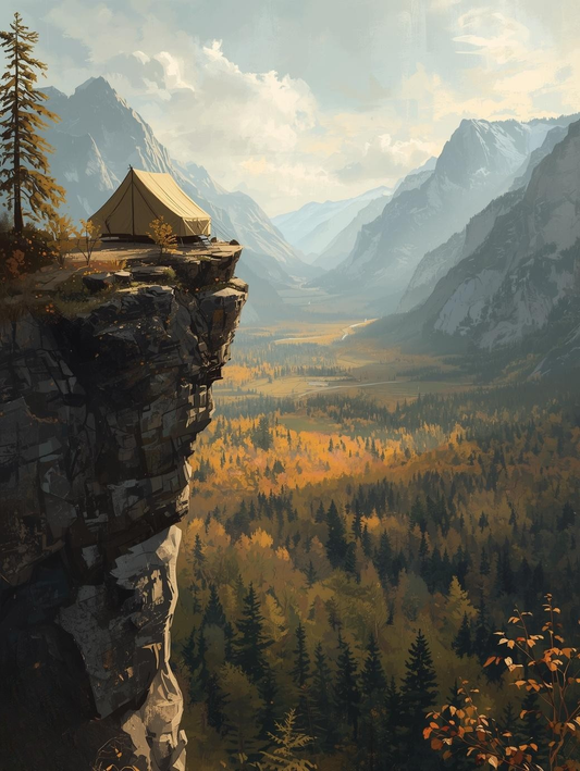 Paint by Number Mountain Cliffside Camping View - DIY Paint by Number Kit