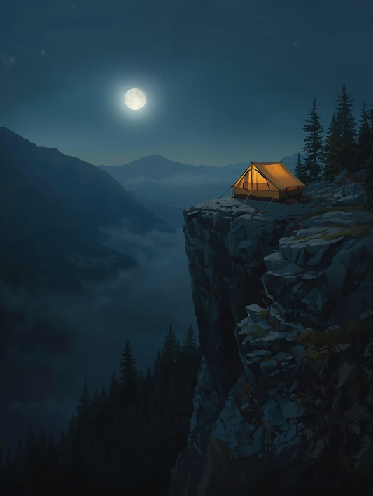 Paint by Number Moonlit Mountain Cliff Camp - DIY Canvas Paint by Number Kit