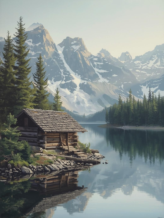 Paint by Number Mountain Lake Cabin Retreat - DIY Paint by Number Kit