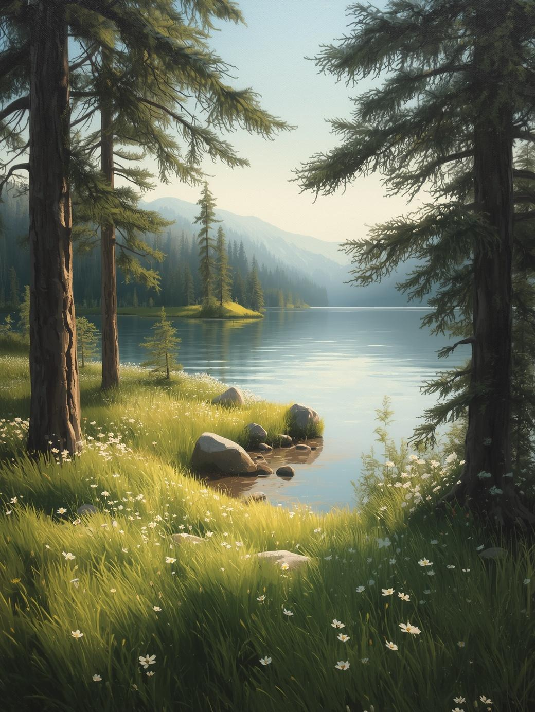 Paint by Number Mountain Lake Wildflower Shore - DIY Paint by Number Kit