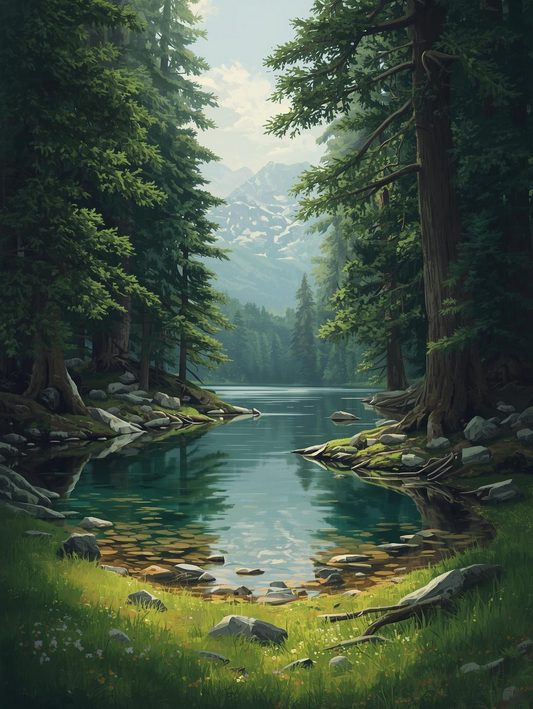 Paint by Number Serene Mountain Lake Retreat - DIY Canvas Paint by Number Kit