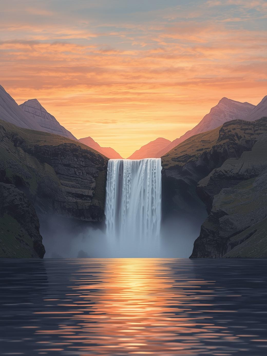 Paint by Number Mountain Sunset Waterfall Reflection - DIY Paint by Number Kit