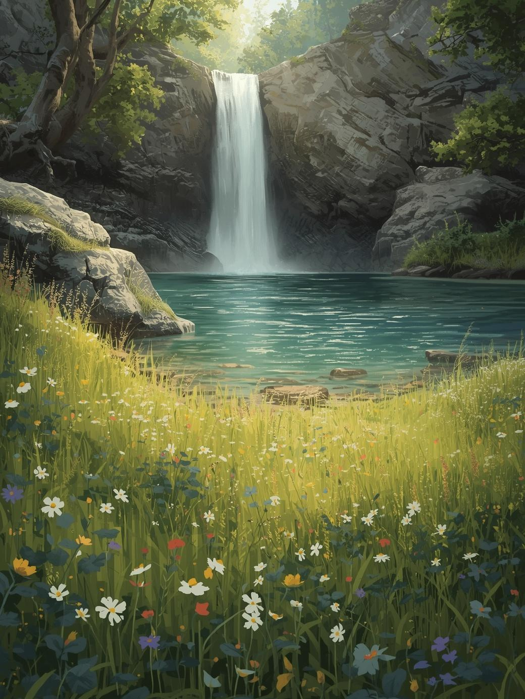 Paint by Number Hidden Mountain Waterfall Oasis - DIY Paint by Number Kit