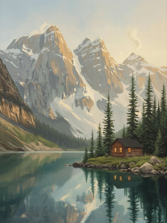 Paint by Number Cozy Mountain Cabin Reflection - Paint by Number Kit for Adults