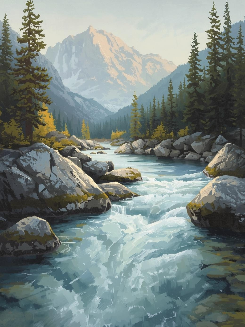 Paint by Number Mountain River Rapids Scene - DIY Paint by Number Kit