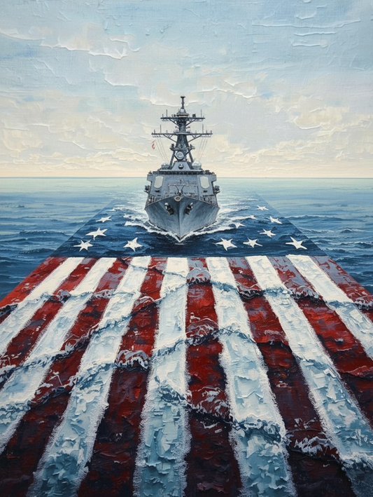 Paint by Number American Navy Warship Sailing Over the Ocean with an American Flag - Paint by Number Kit for Adults