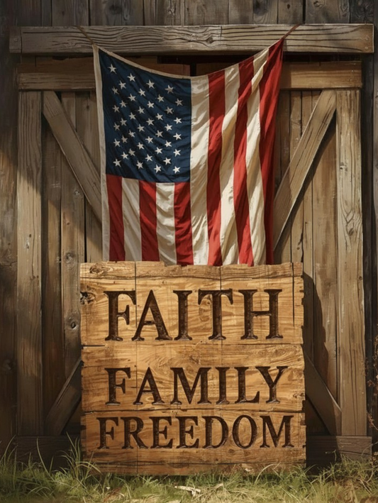 Paint by Number American Flag with Faith Family Freedom Sign - DIY Canvas Paint by Number Kit