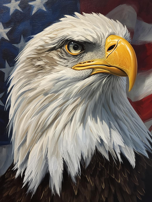 Paint by Number Bald Eagle Close-Up Portrait with American Flag Background - Paint by Number Kit for Adults