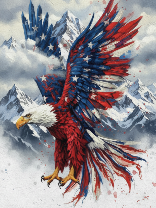 Paint by Number Patriotic Eagle in Red White and Blue Over Mountain Landscape - Paint by Number Kit for Adults