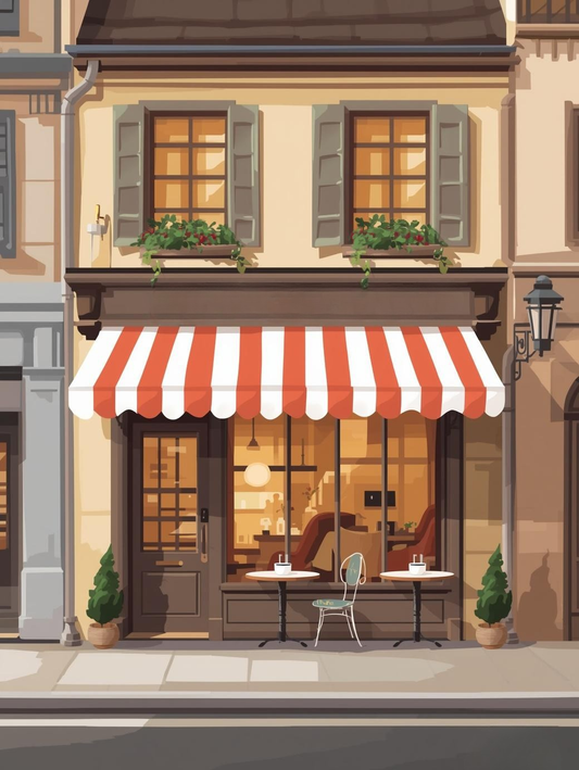 Paint by Number European Café with Red Awning – Paint by Number Kit for Adults
