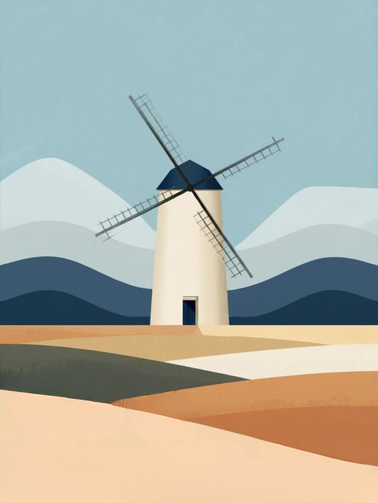 Paint by Number Minimal Windmill Landscape – Paint by Number Kit for Adults