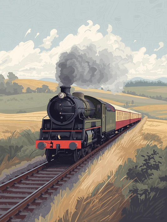 Paint by Number Simple Steam Train Landscape – Easy Paint by Number Kit for Adults