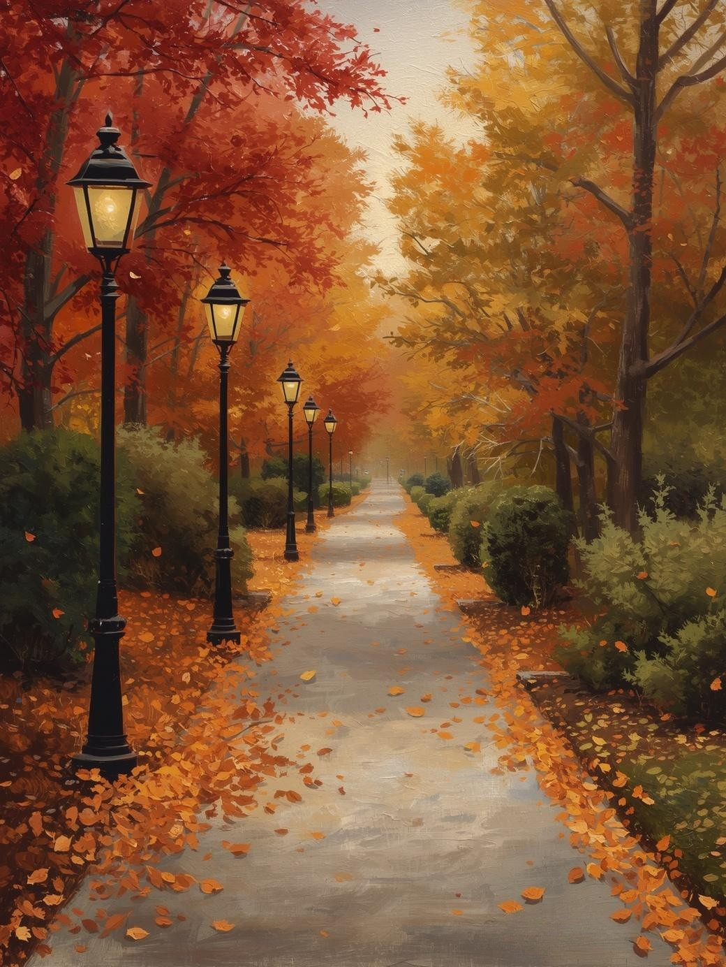 Paint by Number Romantic Fall Lamp Post Path – Paint by Number Canvas Kit