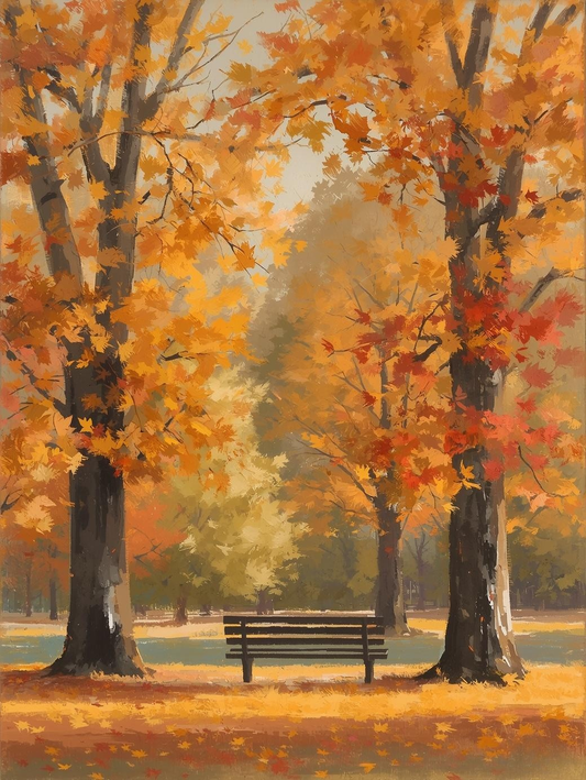 Paint by Number Quiet Autumn Park Bench – DIY Painting Kit